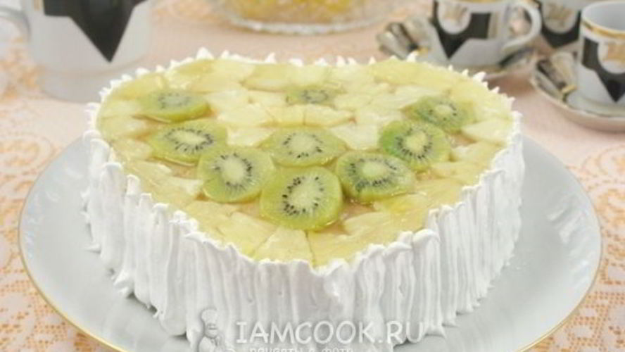 Рецепт торт бисквитный с фруктами, желе и йогуртом