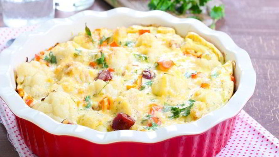 Рецепт запеканка из цветной капусты и кабачков с беконом