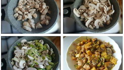 запеканка с курицей, грибами и луком-пореем