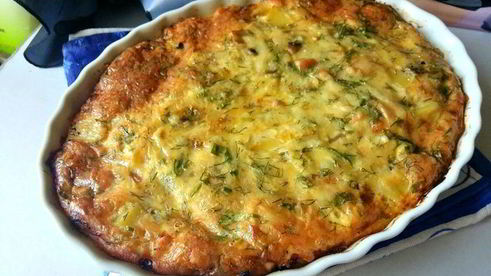 запеканка с курицей, грибами и луком-пореем