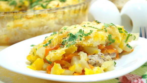 Рецепт Запеканка с курицей и тыквой в духовке