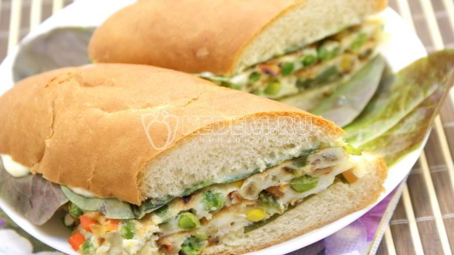 Рецепт бутерброд с овощами и омлетом