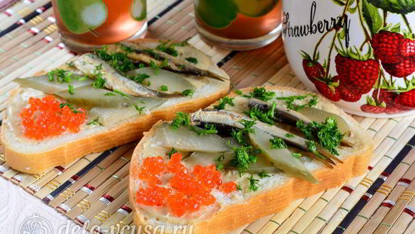 Рецепт Бутерброды со шпротами и икрой