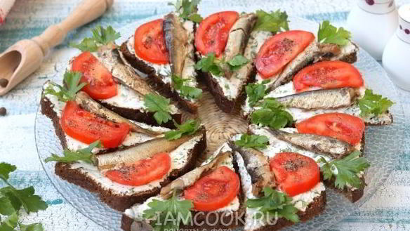 Рецепт Бутерброды со шпротами и творожным сыром