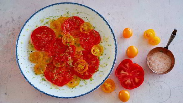 Рецепт Карпаччо из помидоров с имбирно-цитрусовой заправкой
