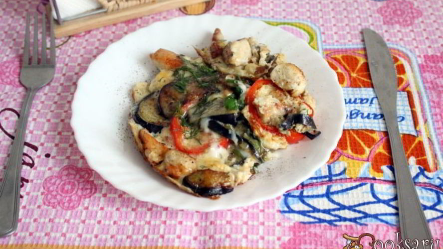 Рецепт баклажаны с курицей в омлете