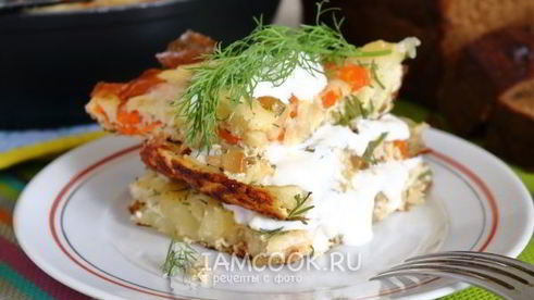 омлет с картошкой на сковороде