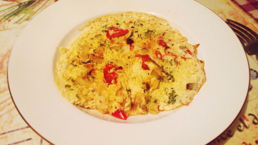 Рецепт омлет с луком-пореем и помидорами