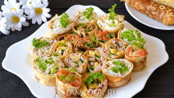 Рецепт Роллы из блинчиков с разной начинкой