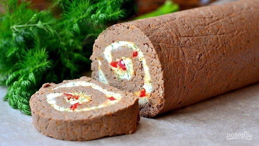 Рецепт рулет из отварной печени с пикантной начинкой