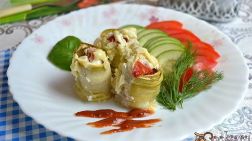 рулетики из кабачков с утиной грудкой в духовке