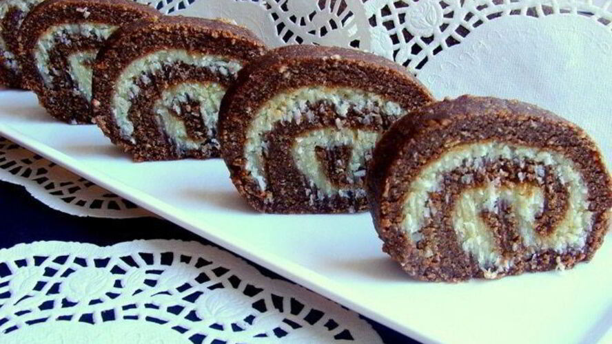 Рецепт шоколадно-кокосовый рулет без выпечки