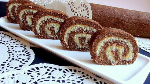 шоколадно-кокосовый рулет без выпечки