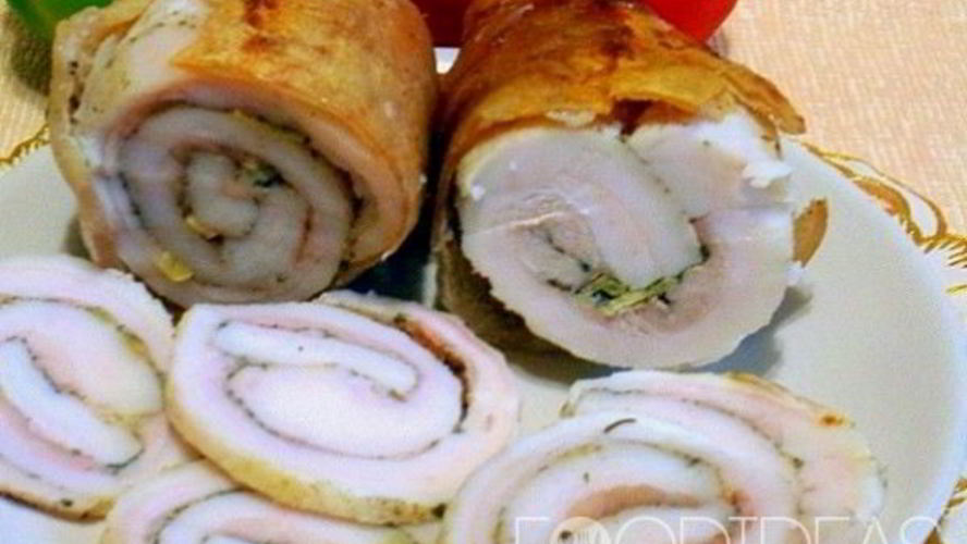 Рецепт запеченный рулет из сала