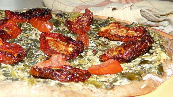 Рецепт Тарт фламбе с помидорами и крем-шпинатом