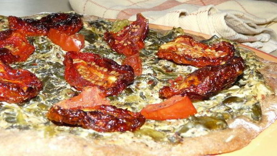 Рецепт тарт фламбе с помидорами и крем-шпинатом